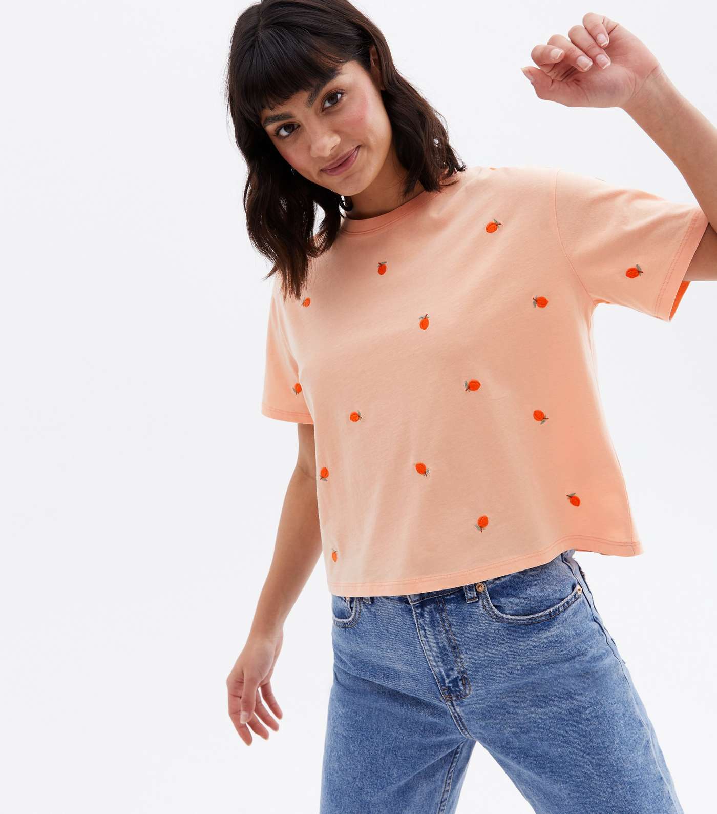 Coral Embroidered Boxy T-Shirt