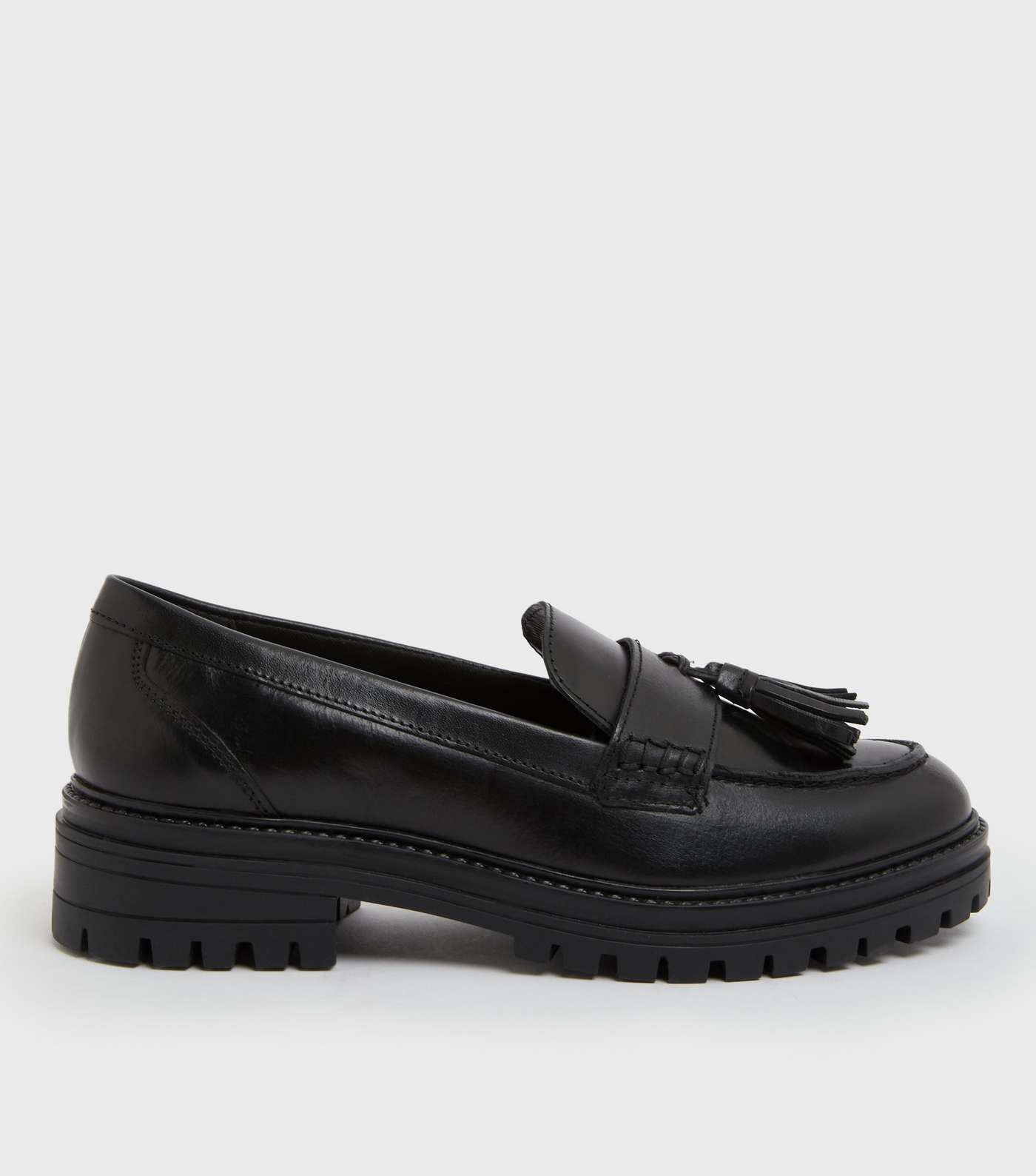 Black Leather Tassel Chunky Loafers
