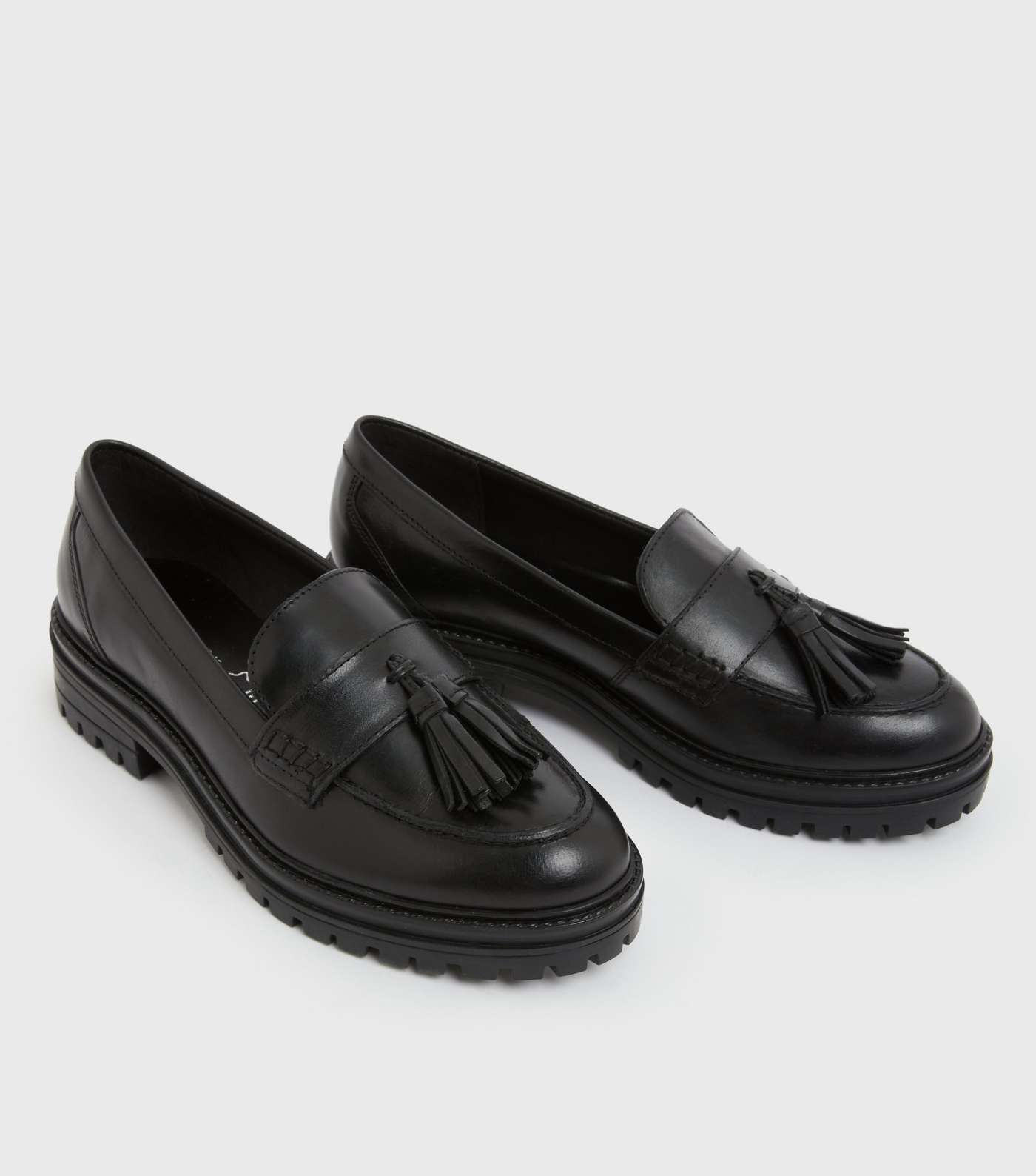 Black Leather Tassel Chunky Loafers Image 3