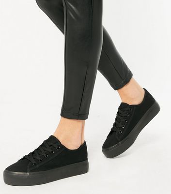 Click to view product details and reviews for Black Canvas Lace Up Chunky Trainers New Look Vegan.