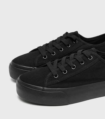 Black Canvas Lace Up Chunky Trainers