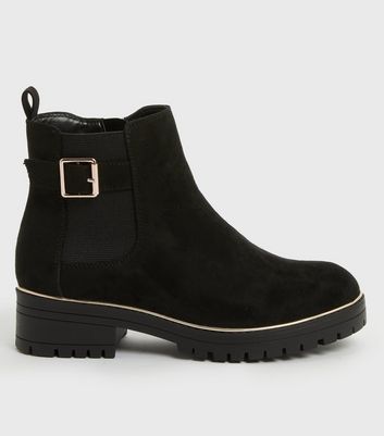 Wide Fit Black Suedette Buckle Chunky 