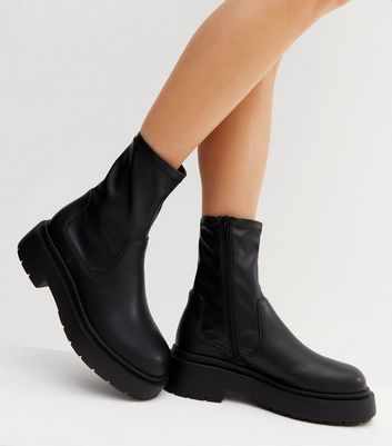 Black chunky flat discount boots