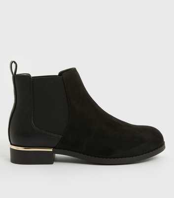 Extra Wide Fit Black Suedette Elasticated Metal Trim Chelsea Boots