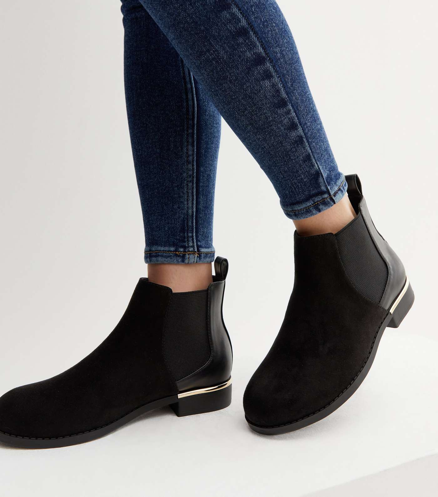 Extra Wide Fit Black Suedette Elasticated Metal Trim Chelsea Boots Image 2