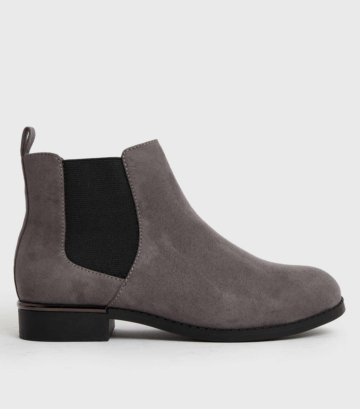 Extra Wide Fit Grey Suedette Elasticated Metal Trim Chelsea Boots