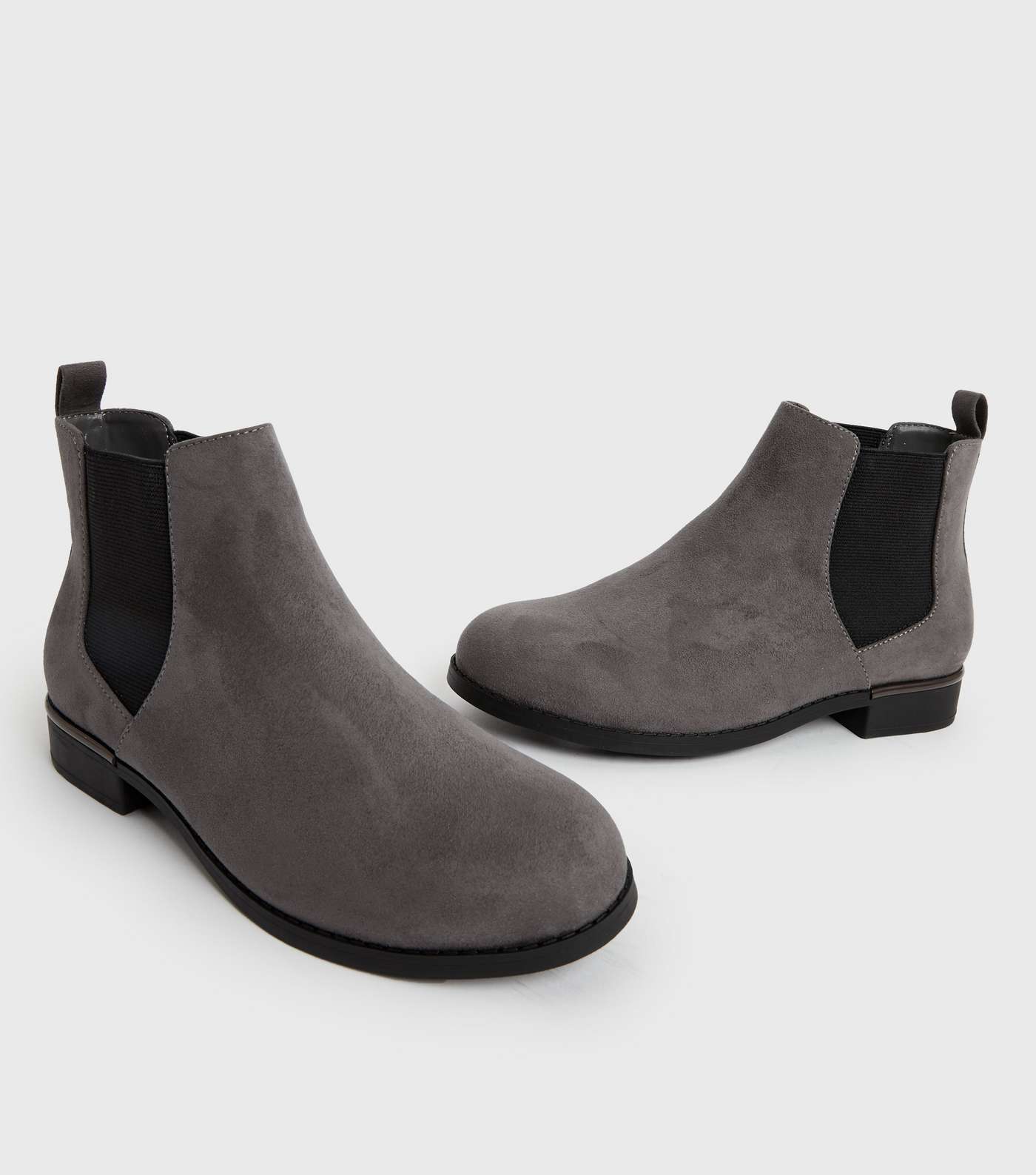 Extra Wide Fit Grey Suedette Elasticated Metal Trim Chelsea Boots Image 3