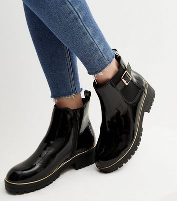 Black patent hotsell chunky chelsea boots