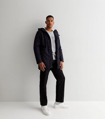 Only & Sons Navy Borg Lined Hooded Parka Jacket