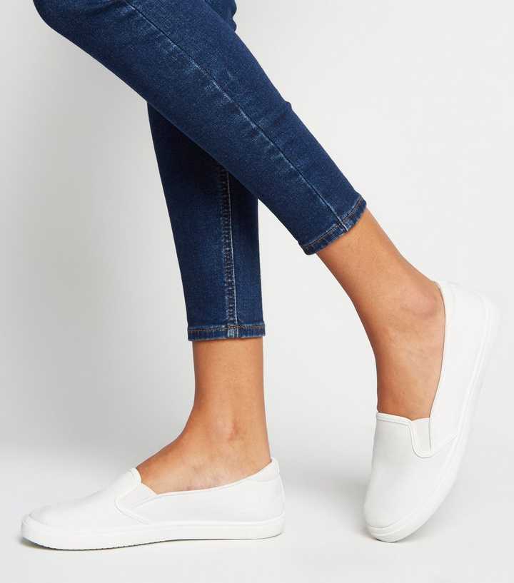 White Canvas Slip On Trainers