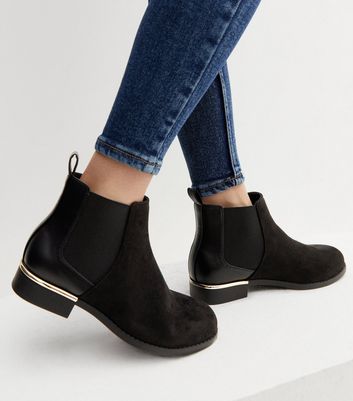 wide fit black suedette metal trim chelsea boots