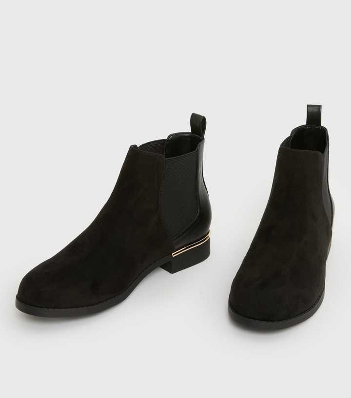 Wide Fit Black Suedette Elasticated Trim Chelsea Boots | New Look