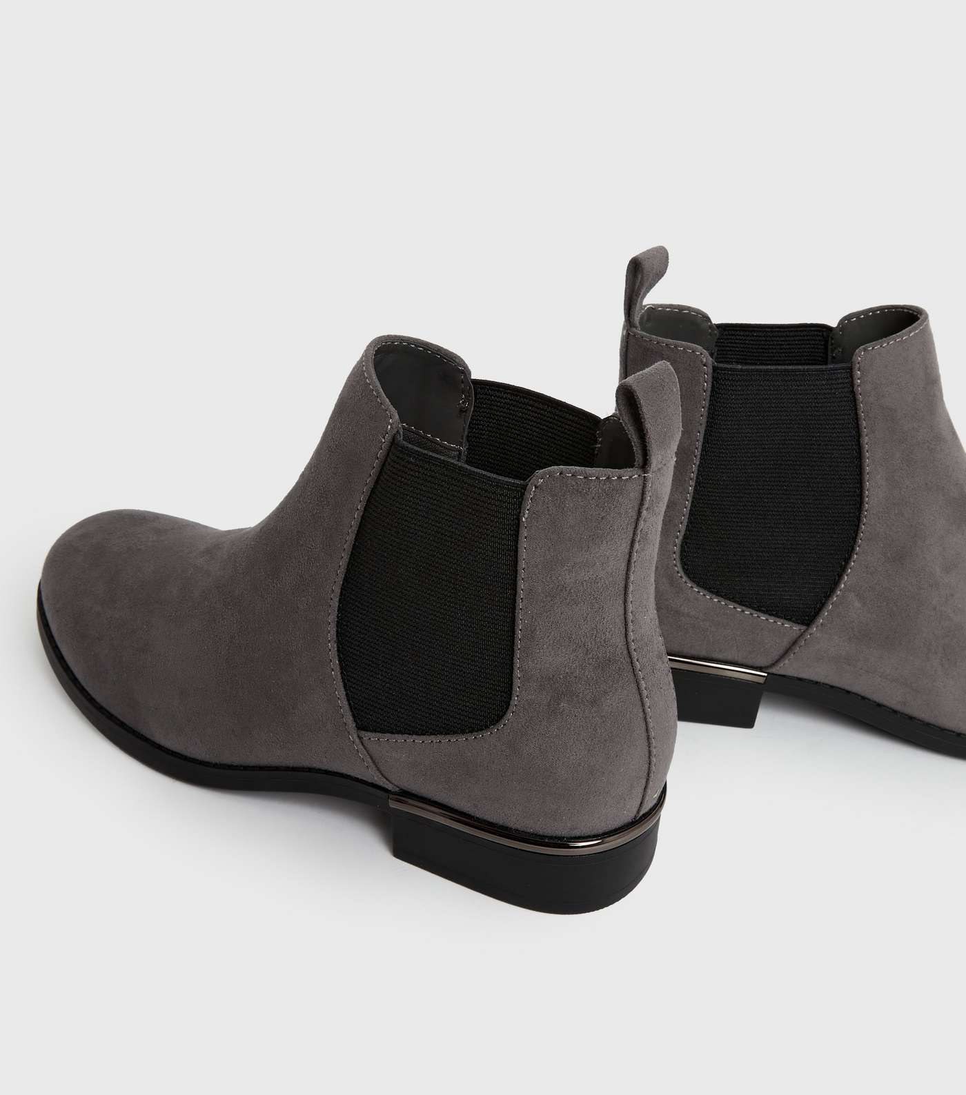 Wide Fit Grey Suedette Elasticated Metal Trim Chelsea Boots Image 3