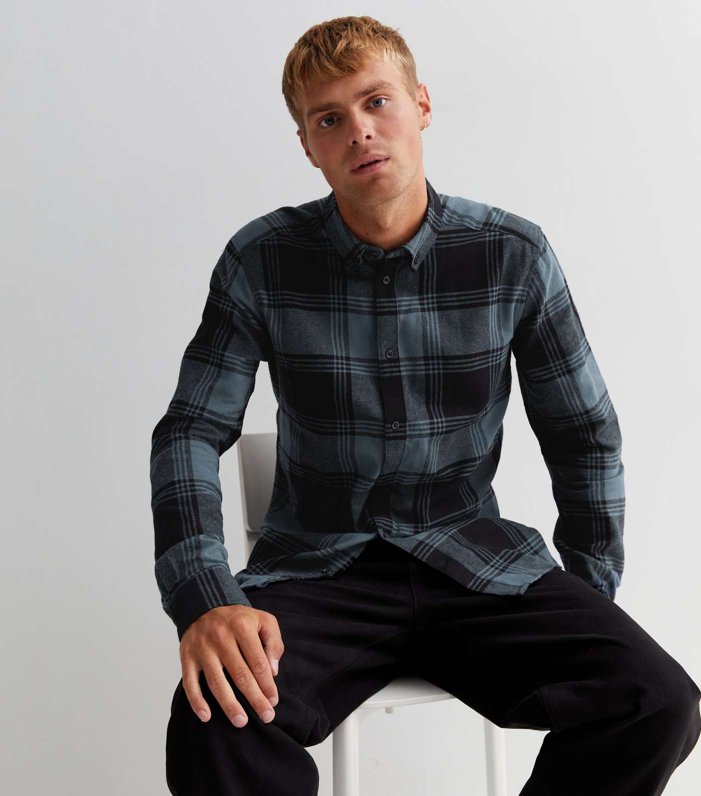 Only & Sons Grey Check Long Sleeve Shirt Image 2