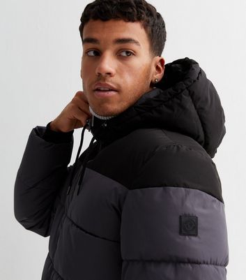 Hollister hooded puffer jacket icon logo in black online