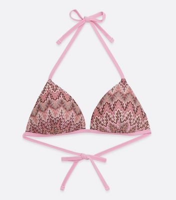 Click to view product details and reviews for Pink Zig Zag Crochet Moulded Triangle Bikini Top New Look.