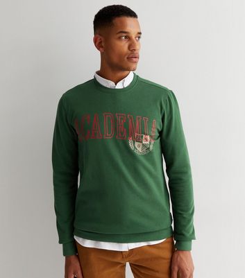 Men's Only & Sons Dark Green Academia Logo Sweatshirt New Look