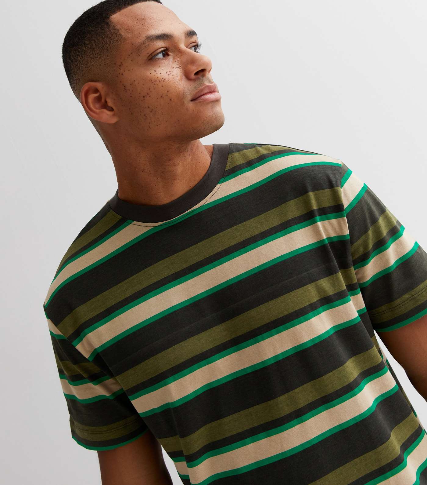 Only & Sons Dark Green Stripe Relaxed Fit T-Shirt Image 3