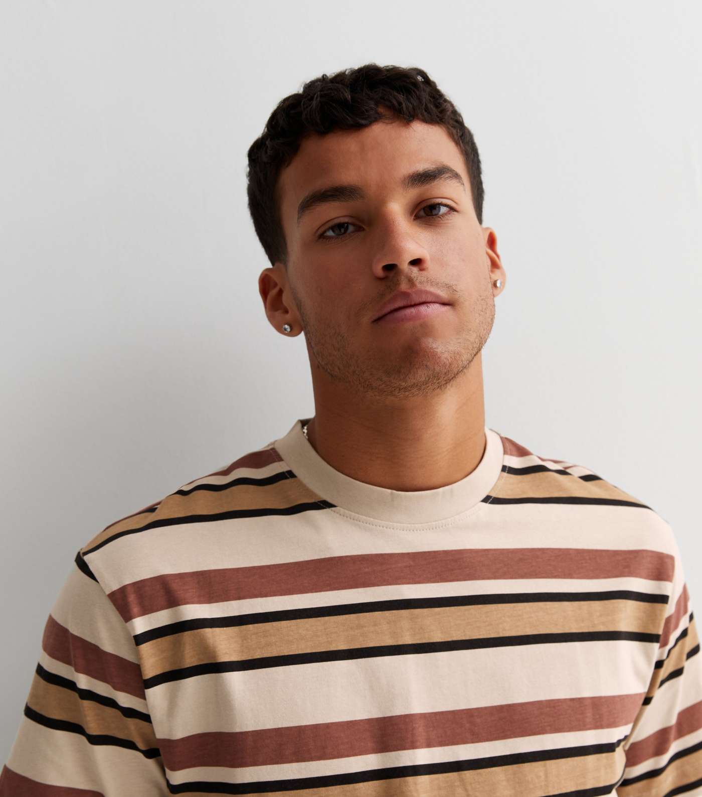 Only & Sons Light Brown Stripe Relaxed Fit T-Shirt