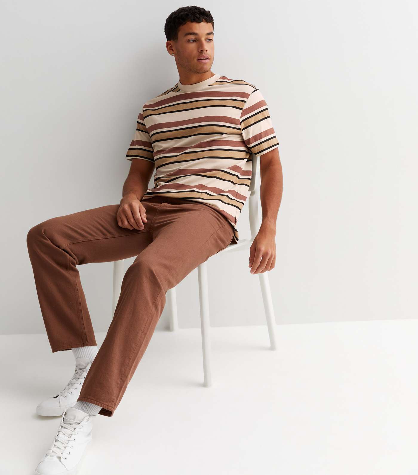 Only & Sons Light Brown Stripe Relaxed Fit T-Shirt Image 3