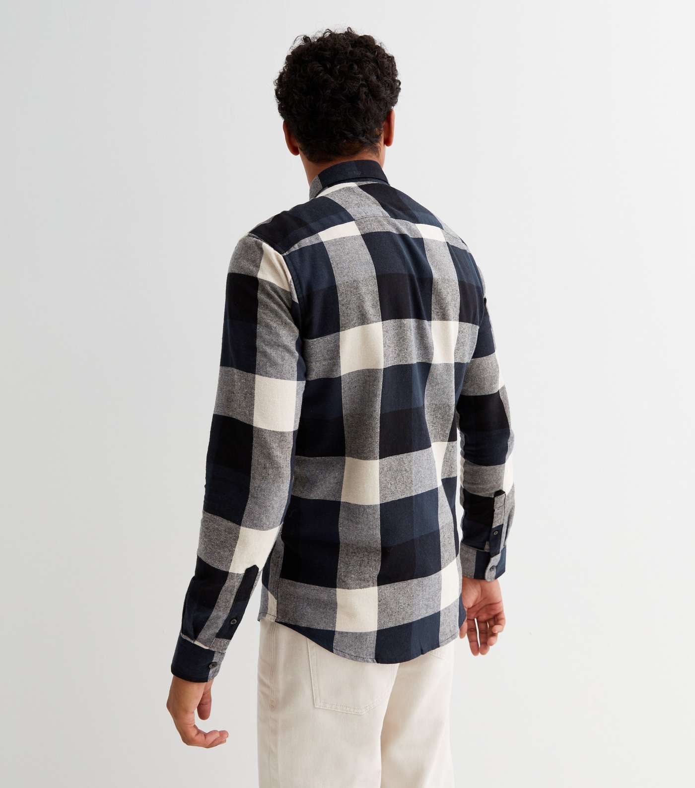 Only & Sons Navy Check Long Sleeve Shirt Image 4