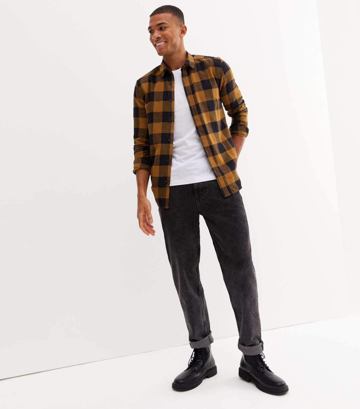 Only & Sons Mid Brown Check Long Sleeve Shirt Image 3
