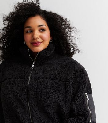 Curves Black Borg Funnel Neck Zip Jacket