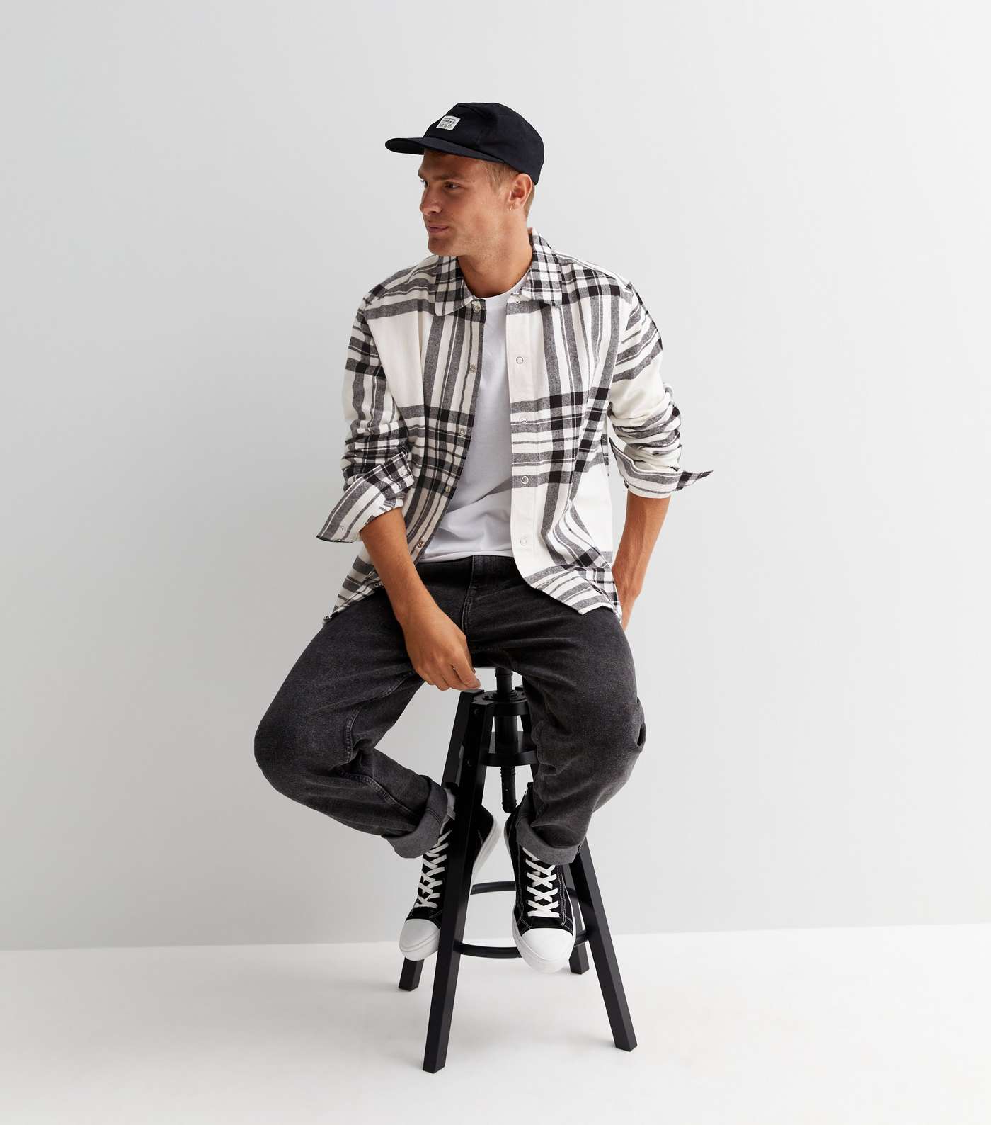 Only & Sons Off White Check Relaxed Overshirt Image 3