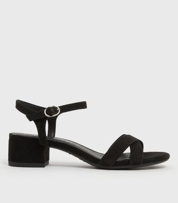 Black Suedette Low Block Heel Sandals 