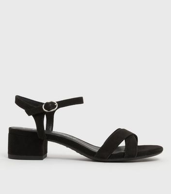 Black Leather-Look Strappy Stiletto Kitten Heel Sandals | New Look