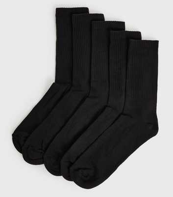 5 Pack Black Ribbed Ankle Socks