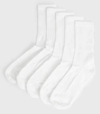 5 Pack White Ribbed Ankle Socks