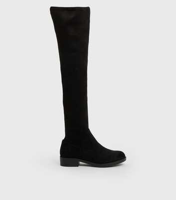 Wide Fit Black Suedette Knee High Boots