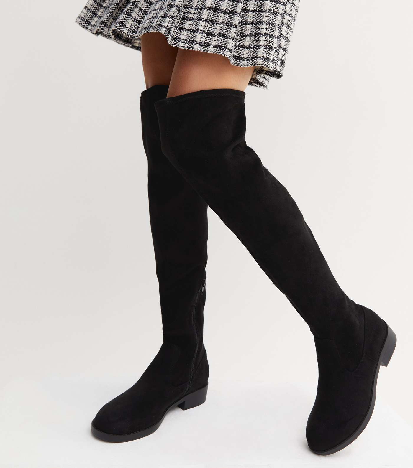 Wide Fit Black Suedette Knee High Boots Image 2