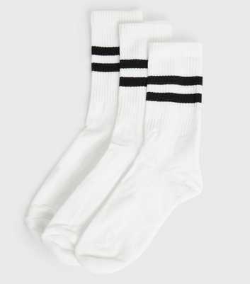 3 Pack White Sports Stripe Socks