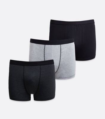 Men's 3 Pack Grey and Black Boxers New Look