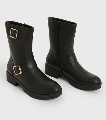 black biker buckle boots