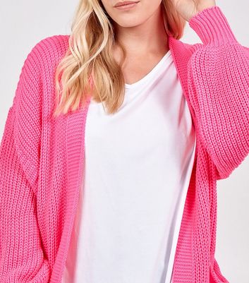 Blue Vanilla Bright Pink Chunky Knit Long Cardigan