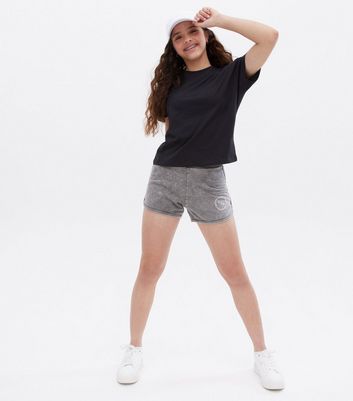 Girls Dark Grey Acid Wash USA Logo 