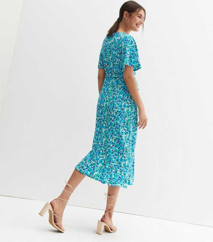 Blue Vanilla Blue Floral Asymmetric Midi Wrap Dress