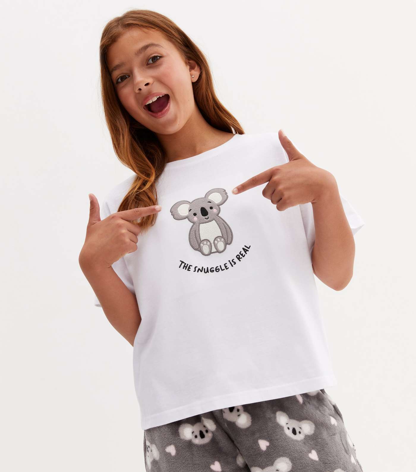 Girls White Short Pyjama Set with Koala Logo Image 2