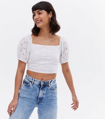 Click to view product details and reviews for Pink Vanilla White Broderie Lace Back Crop Blouse New Look.