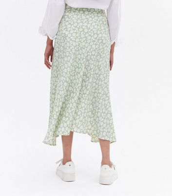 Blue Vanilla Green Floral Asymmetric Midi Skirt New Look