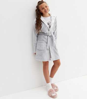 Girls Pale Grey Star Hooded Dressing Gown