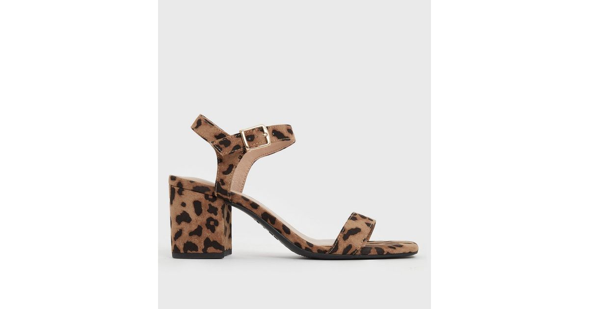 Wide Fit Brown Leopard Print Suedette Block Heel Sandals New Look