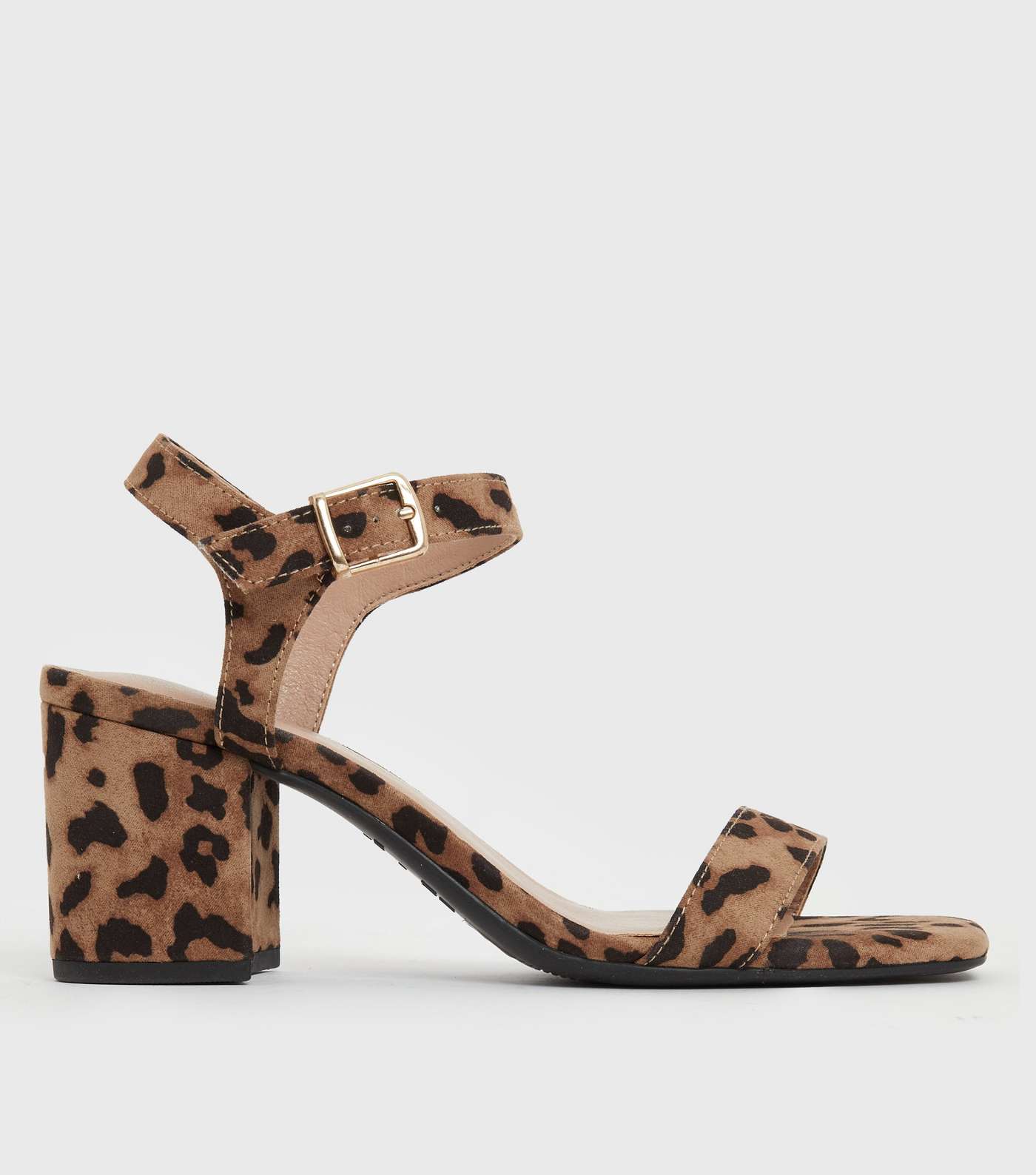 Wide Fit Brown Leopard Print Suedette Block Heel Sandals