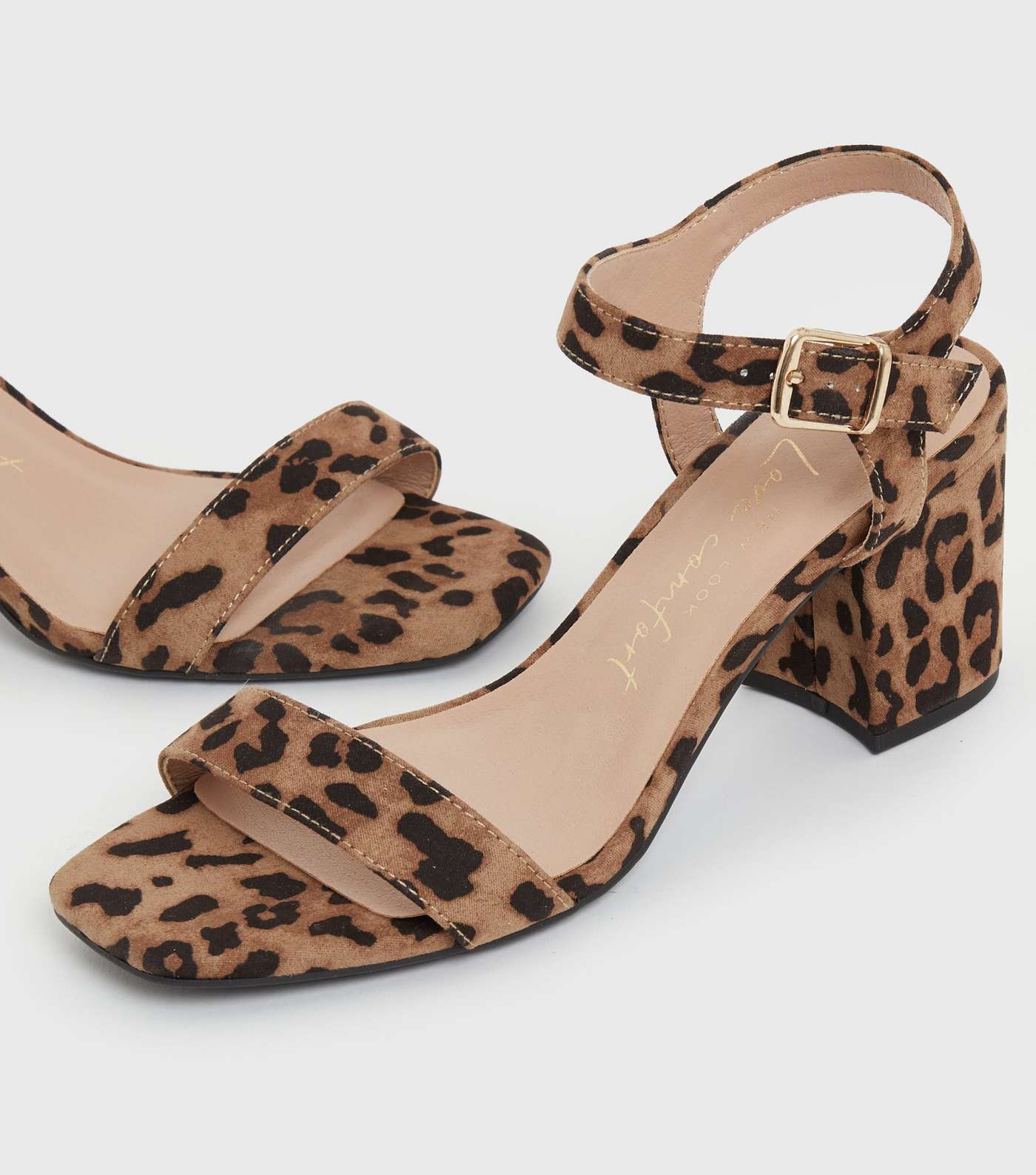 Wide Fit Brown Leopard Print Suedette Block Heel Sandals Image 3