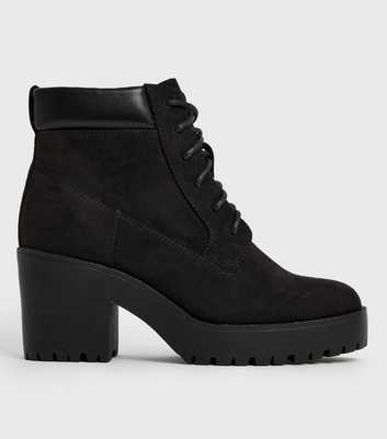 Girls Black Suedette Chunky Block Heel Boots