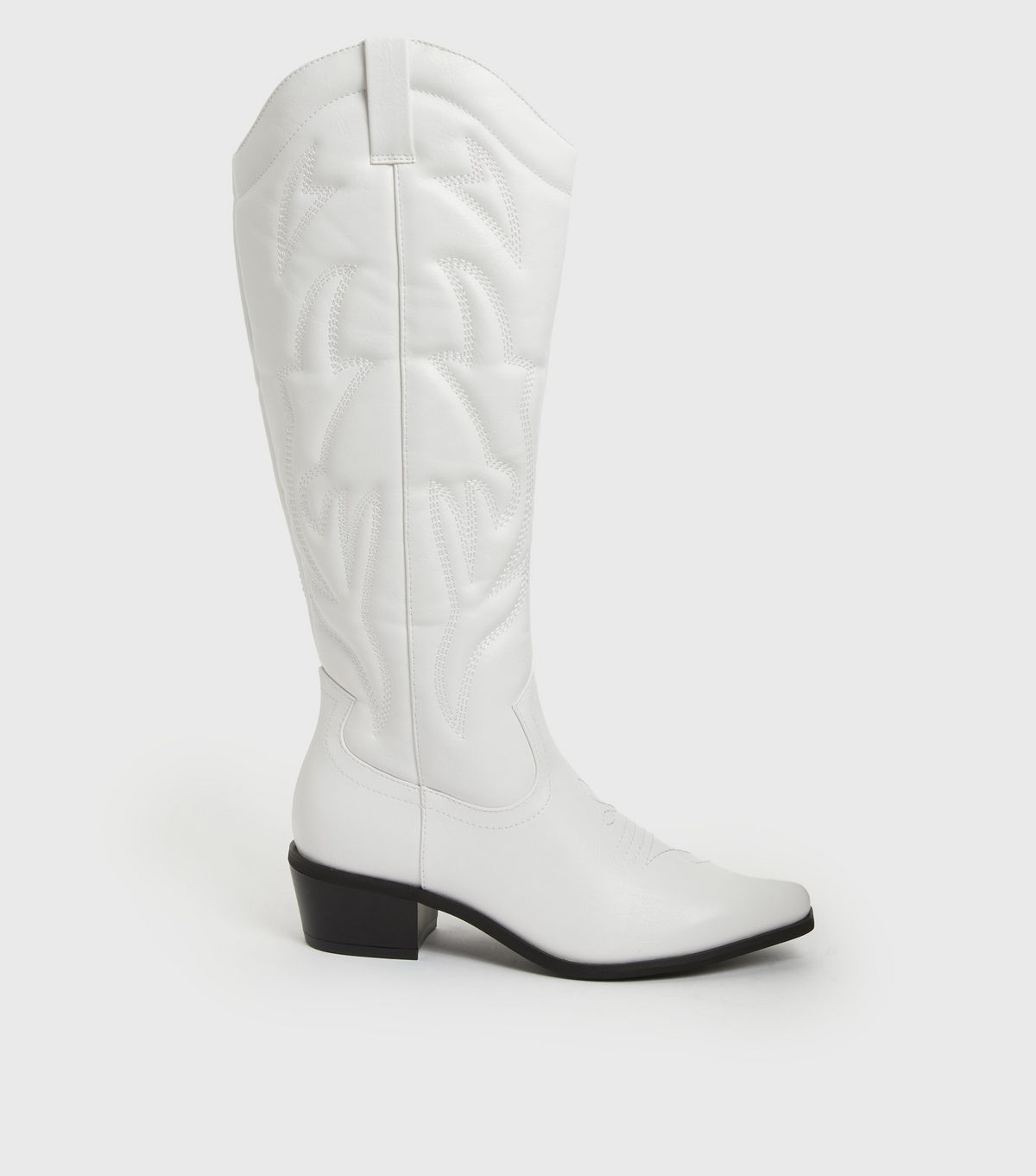 White High Leg Block Heel Cowboy Boots