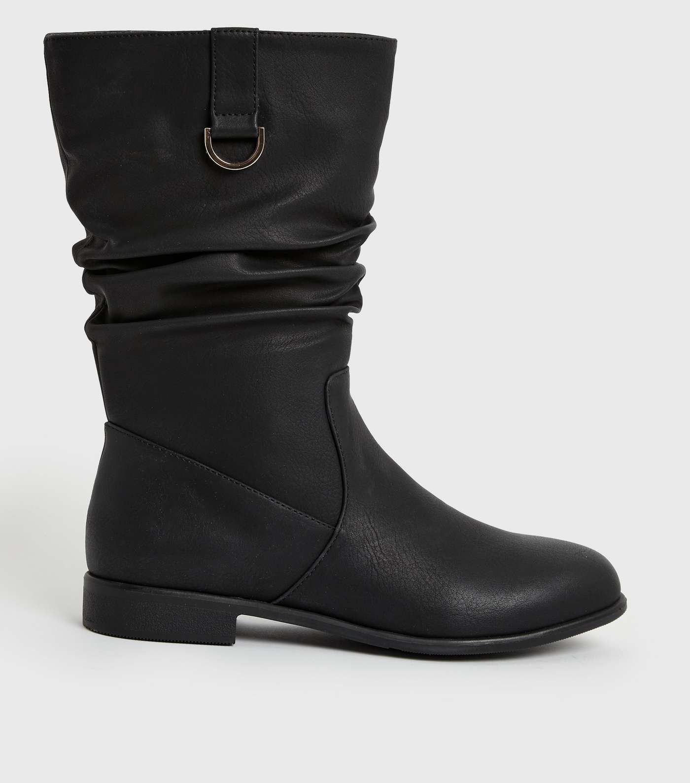 Black Leather-Look Mid Calf Slouch Boots